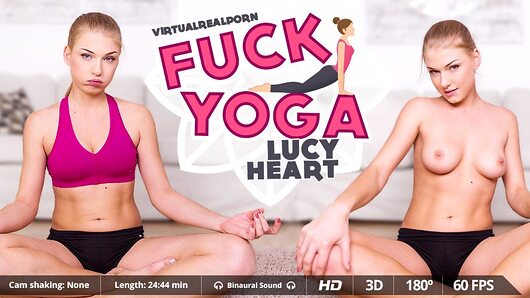 The stunning blonde Lucy Heart feels stressed and she decides to look for a yoga tutorial on Internet. She finds a video and starts doing some poses and 