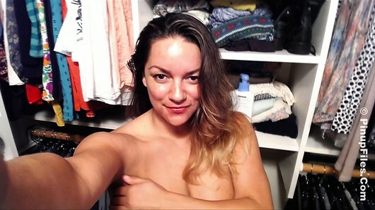 Hey guys, it's me 34G Monica Mendez here, back again with my big all-natural G-cup boobs here at PinupFiles and ready to give you a very special webcam video from a super-secret location... my closet!  Okay, maybe it isn't exactly 